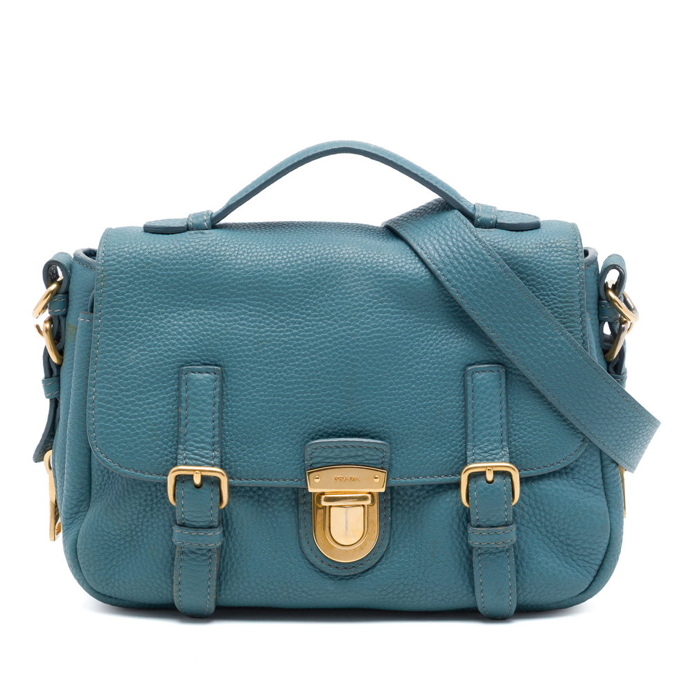 Pre-Loved Prada Vitello Daino Push Lock Double Buckle Messenger Bag
